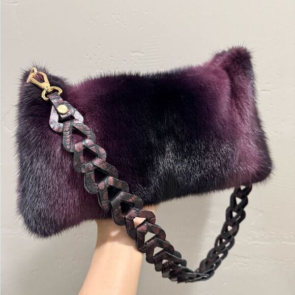Purple Gradient Real Mink Fur Soft Slouchy Bag/Clutch/Shoulder Bag/Crossbody - Picture 1 of 16